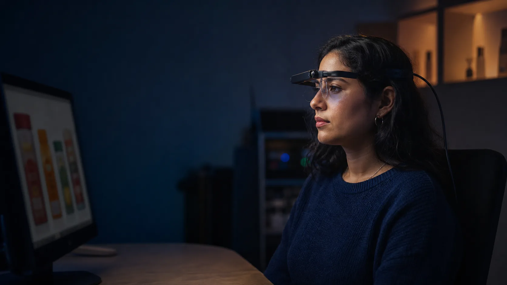 Participante en una sesión de investigación con eye tracking